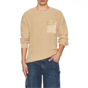 SER.O.YA Devin sweater Men's Beige Crewneck knit distressed NWT XS